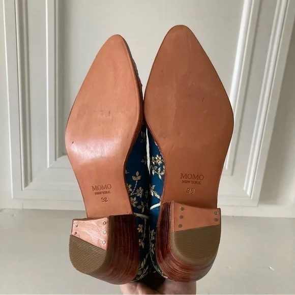 NWOT Momo Free People Eloise Embroidered Blue Floral Ankle Boots - Picture 7 of 7